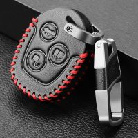 Leather Car Key Case 3 Buttons Remote Key Shell Fob Car Key Cover For Ford Mondeo Focus Transit Key Cover Keychain