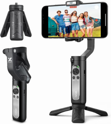 Gimbal Stabilizer for Smartphone, 3-Axis Phone stabilizer with Tripod, Foldable Phone Gimbal for Android and iPhone 14 PRO MAX, Stabilizer for Video Recording with 600° Auto Rotation - hohem iSteady X black