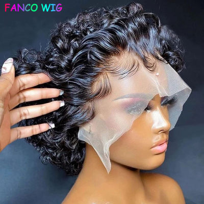 Pixie Wig for Women Human Hair True Hair Cut Wig Short Bob Curly Lace Frontal Human Hair Deep Wave Transparent Front Lace Wig 150 Density dbv