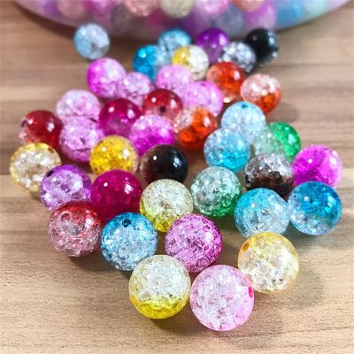 Gradient Color Cracked Round Beads Acrylic Transparent Ice Cracked Flower Beads Acrylic Pop Flower Beads DIY Jewelry Accessories