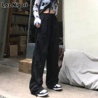 Laz Nigori กางเกงผู้หญิง Retro Overalls บางส่วนตรงสบายๆ Leggings หลวมสูงเอวกางเกงขากว้าง