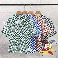 Chessboard Stripde Beach เสื้อผู้ชายผู้หญิงหลวมสีเขียวสีฟ้าสีน้ำตาลสีดำเสื้อด้านใน Tags