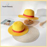 YOUTH BEAUTY เดินทาง ปีกกว้าง ผู้ชายผู้หญิง หมวกฤดูร้อน Fedora ชายหาด อุปกรณ์ต่อพ่วงอะนิเมะ หมวกฟางลูฟี่ ชิ้นเดียวค่ะ หมวกกันแดด