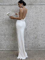 [COD]Hugcitar Solid Swing Collar Backless Slit Maxi Prom ชุดเซ็กซี่ Slim 2022ฤดูร้อนผู้หญิงชุดงานแต่งงาน