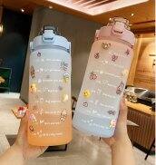 Bình Nước 2 Lít Nữ Cute Tặng Kèm Sticker Có Vạch Báo Giờ Uống Nước Tiện