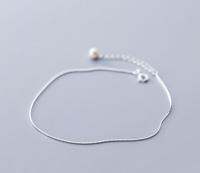 Very Thin Authentic REAL. 925 Sterling Silver Fine Jewelry Handmade Pearl Snakebone ANKLET Bracelet Adjust GTLS826