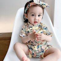 COD DSFERTEREERRE Baby Girls Cheongsam Dress Short Sleeve Chinese Qipao Bodysuit Romper Floral Costume Clothes