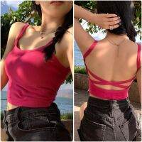 เสื้อสายเดี่ยวครอปมีฟองน้ำในตัว เว้าหล้งเซ็กซี่ ผ้านิ่มใส่สบาย Strappy back built-in camisole 612