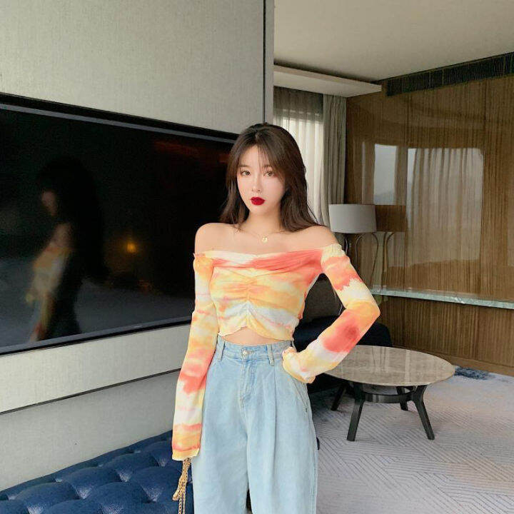 ฤดูร้อนเวอร์ชั่นเกาหลีของhyunaสไตล์เซ็กซี่หนึ่งไหล่แขนสั้นเสื้อยืดผู้หญิงใหม่สั้นตัดเชือกด้านบน