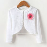 1 2 4 6 Years Spring Autumn Baby Cardigan Flower Sweaters Lace Collar Cotton Sweaters Thin Long Sleeve Kids Girl Knitting Coat