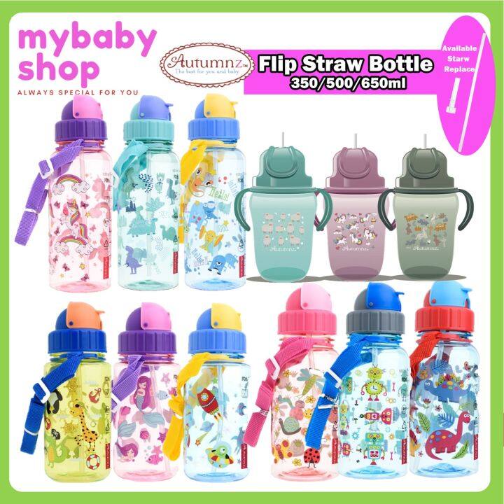 Autumnz -Flip Top Straw Bottle 350ml/ 500ml/ 650ml With Handle ...