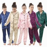 2pcs Kids Satin Set Nightgown Child Sleepwear Infant Baby Boy Girl Pajamas Silk Top Pant Long sleeve Solid Button-Down Pyjamas