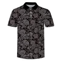 2023 NEW Style Polo Shirt Mens Short Sleeve Shirt Luxury Black White Flowers Men Printed Short-sleeved Shirt 3D Printed Shirt Design ShirtNew product，Can be customization