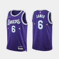 NBA Los Angeles embroidered purple jersey No. 6 city tram Retro Platinum version of the basketball uniform for mens 75th anniversary of the new season