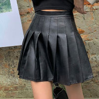 Flectit Faux Leather Pleated Skirt Women School Girl Vegan Leather High Waist Mini Skirt