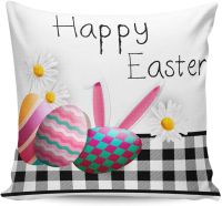 （ALL IN STOCK XZX）Easter Happy Linen Decorative Cotton Pillow Case, Sofa Cushion Pillow Case   (Double sided printing with free customization of patterns)