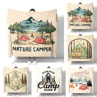 Summer Happy Camper Korea Case Plaid Throw Blanket Beige Gift Set Tapestry Sofa Cover Fluffy Soft Couch Decoration Nap Foot Warm