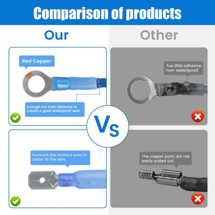 ตัวเชื่อมต่อแบบมีสายหดด้วยความร้อน560ชิ้นแหวนขั้วขั้วต่อหนีบหุ้มฉนวนชุดตัวเชื่อมต่อไฟฟ้าตัวเชื่อมต่อแบบมีสายหดความร้อนตัวเชื่อมต่อแบบมีสายสำหรับสายไฟ