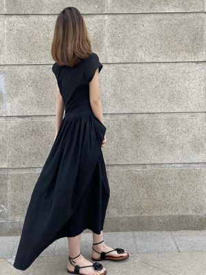 ต้นฉบับ Tea French black dress sense of new female summer 2023 senior show thin temperament Hepburn wind accept waist skirt