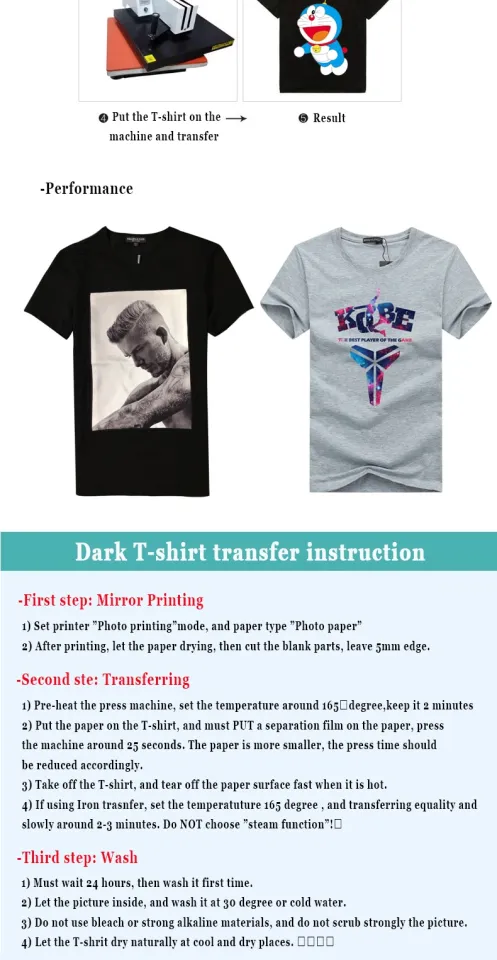 A3 A4 T shirt Heat Transfer paper for light / dark color 100% Cotton  Fabrics Cloth