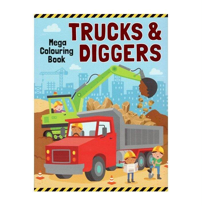 Trucks diggers mega fun colouring activity book for kids lazada