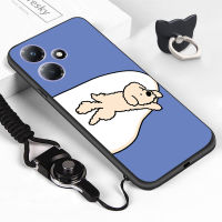 Case4you สำหรับ Infinix Hot 30 30i Hot 30 Play (แหวนใส่นิ้ว + เชือกเส้นเล็ก) เคสพัดลมเป่าแตงโมสาวน่ารักกินสุนัขน่ารักซิลิโคนกันกระแทกโทรศัพท์ป้องกัน TPU ฝาหลัง