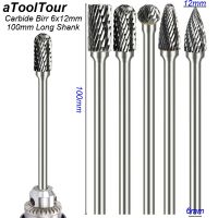 100mm Extention Long Shank 6x12mm Cutting Edge Carbide Burr Carving Grinder เครื่องมือขัด Rotary Burr Shaft Milling Cutter โลหะ