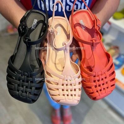 【Ready Stock】NewMelissaˉFlat heeled square toe Roman woven retro mesh casual jelly womens shoes