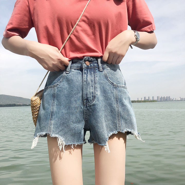 พร้อมส่งทุกวันจากไทย-กางเกงยีนส์ขาสั้น-กางเกงยีนส์เอวสูง-กางเกงยีนส์ขาสั้นขาดๆ-กางเกงแฟชั่นสไตล์เกาหลี