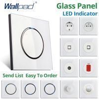 Wallpad New Arrival Random Click Push Button Wall Light Switch With LED Indicator Socket Crystal Glass Panel For Home Power Points  Switches Savers