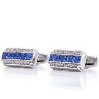 Rectangular Blue Crystal Cufflinks French Shirt Buttons Business Blue and White Design with Box for Men