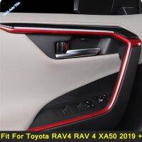 ที่เท้าแขนประตูรถจับกรอบแถบตัดปกสำหรับโตโยต้า RAV4 RAV 4 XA50 2019-2023คาร์บอนไฟเบอร์สไตล์อุปกรณ์ตกแต่งภายใน