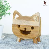 กล่องทิชชู่แมว งานไม้ สำหรับใส่ทิชชู่แผ่น Mini Cat Wooden Tissue Box