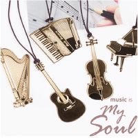 6Pcs/set Vintage Music Instruments Metal Bookmark Piano Guitar Trumpet Golden Book Markers Paper Clips School Supplies