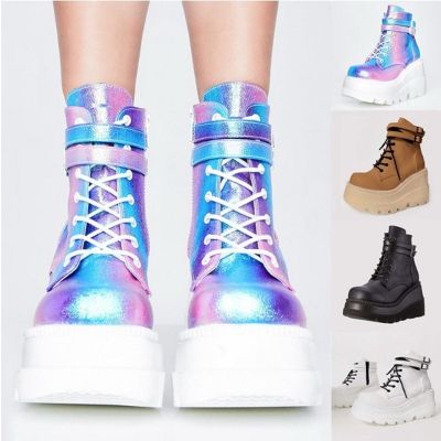 CODHuan Jian 2021 new fashion Platform shoes colorful high-top lace-up casual plus size womens boots