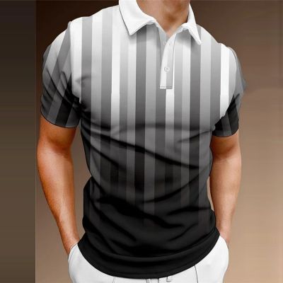 Fashion MenS Polo 3d Simple Stripes Printed Polo Shirt Summer Lapel T-Shirt Short Sleeved Casual Polo Top Premium Male Clothing