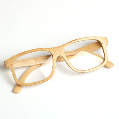 HDCRAFTER Real Wood Bamboo Eyeglasses Frames for Men Women Vintage Retro Myopia Optical Glasses Frame With Clear Lens