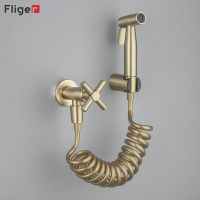 Fliger Gold Bidet Faucet Toilet Faucets Stainless steel Handheld Bidet Sprayer Single Cold Water Bathroom Shower Head Telescopic