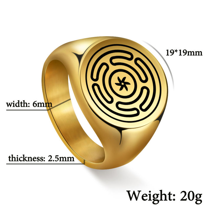 LIKGREAT Hecate Wheel Strophalos Hekate Stainless Steel Rings Magic Symbol Logo Charm Kabbalah Amulet Retro Jewelry NewYear Gift