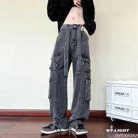 ขาผู้ชายกว้างถนนอเมริกันกางเกงยีนส์ cargo pocket sense multi-luxury sense design pants 牛仔裤 vintage R1514