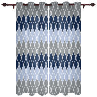 Geometric Blue Grey Print Printed Curtains for Kitchen Living Room Decor Curtains for Bedroom Balcony Basic Household Drapes