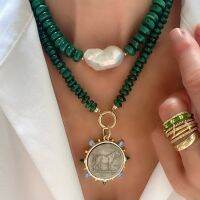 removable round rondelle Leighton Malachite Hand Knotted Statement Necklace with Repro Horse Coin Pendant charm jewelry