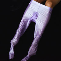 Sexy Men COCkring U Convex Pouch Pencile Pants Open Close Sleeve Sexy Tight Sheer Shiny Glossy pant Tights Candy Color Plus Size