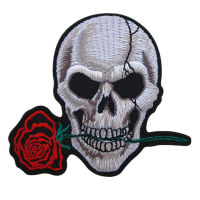 แพทช์ปัก Skull Bites Rose เย็บเหล็กบนป้าย Punk Gothic ดอกไม้สำหรับกางเกงยีนส์ Appliques DIY งานฝีมือสติกเกอร์ตกแต่ง-pangyh