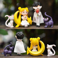 4ชิ้นเซ็ตอะนิเมะน่ารักเซเลอร์มูนแมวขนาดเล็กเค้กตกแต่งหุ่นเรซิ่น DIY หัตถกรรมโต๊ะมินิของเล่นตกแต่ง