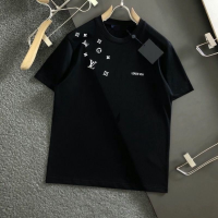 เสื้อยืดแขนสั้นสำหรับผู้ชาย LV รูปแบบรอบคอตัวหนังสือการพิมพ์แบบคลาสสิคระดับไฮเอนด์และทันสมัยTH