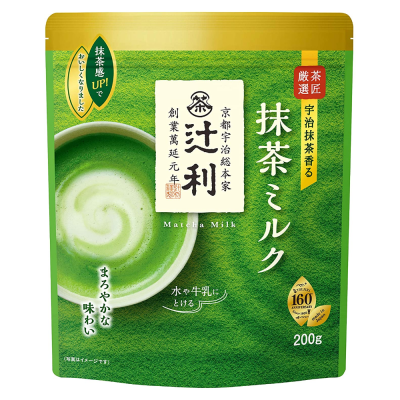 (สีเขียวอ่อน 200 กรัม) ชาเขียวนม มัทฉะลาเต้ รสนุ่ม ปรุงสำเร็จชนิดผง Tsujiri Matcha milk 200g