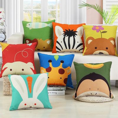 45x45cm Cartoon Animal Printed Cushion Cover Linen Throw Pillowcase Car Sofa Kids Room Decorative