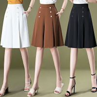 ฤดูร้อนบาง Culottes กางเกงขาสั้นสุภาพสตรี2022ใหม่เอวสูงบางหกจุดกางเกงขากว้างหลวมกว่าเข่ากางเกง A-Line