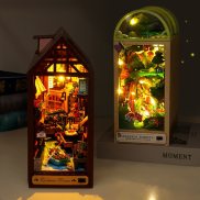 DIY Wooden Book Nook Shelf Insert Kit Miniature Fairy Tale Town Bookshelf